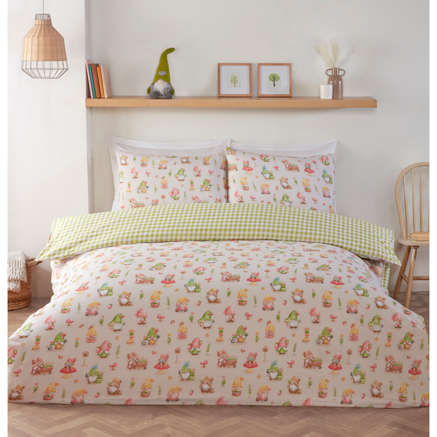 Spring Gnomes Duvet Cover and Pillowcase Set - Natural / Double Image 1