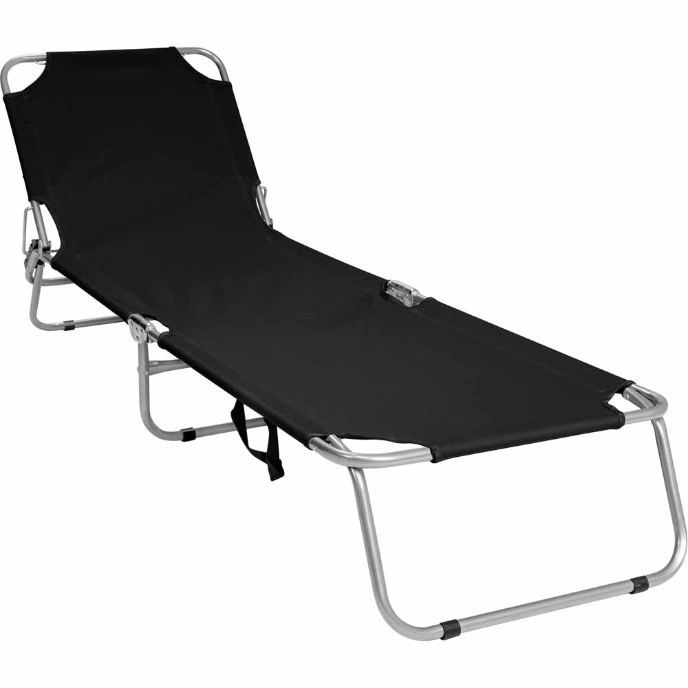 Charles Bentley Foldable Reclining Camping Lounger Black Image 1