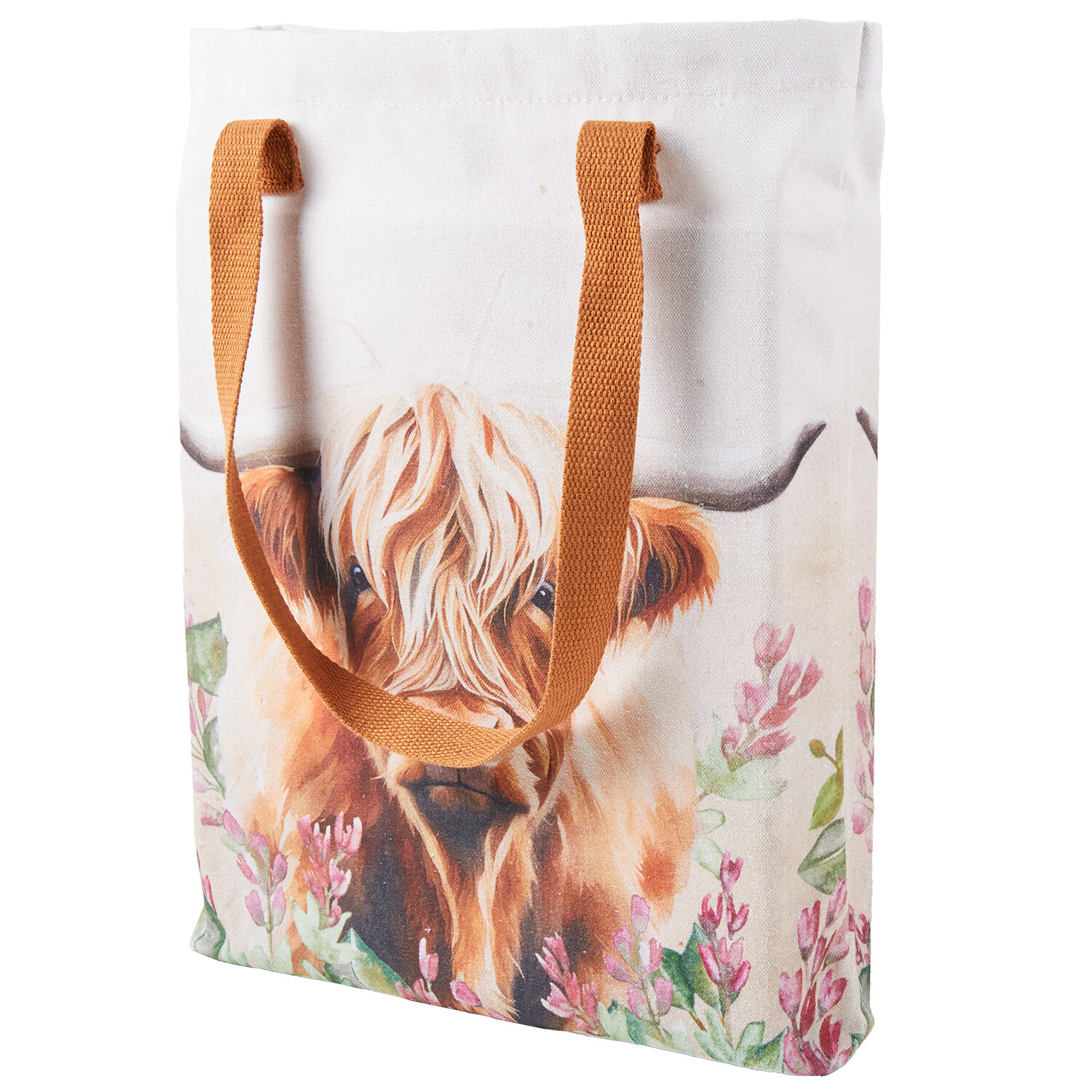 Highland Cow Canvas Tote Bag Cream and Brown Image 2