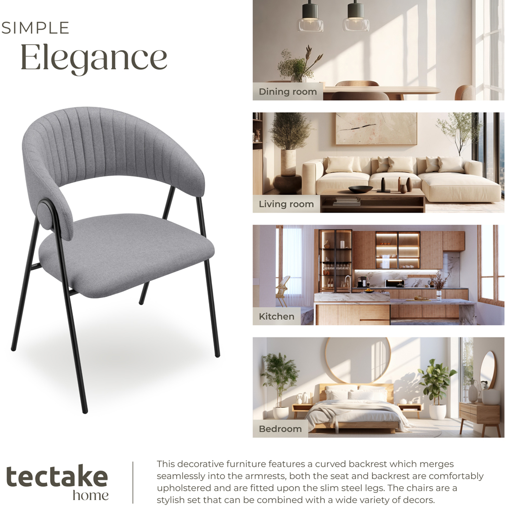 tectake Bedano Set of 2 Grey Woven Fabric Dining Chairs Image 7