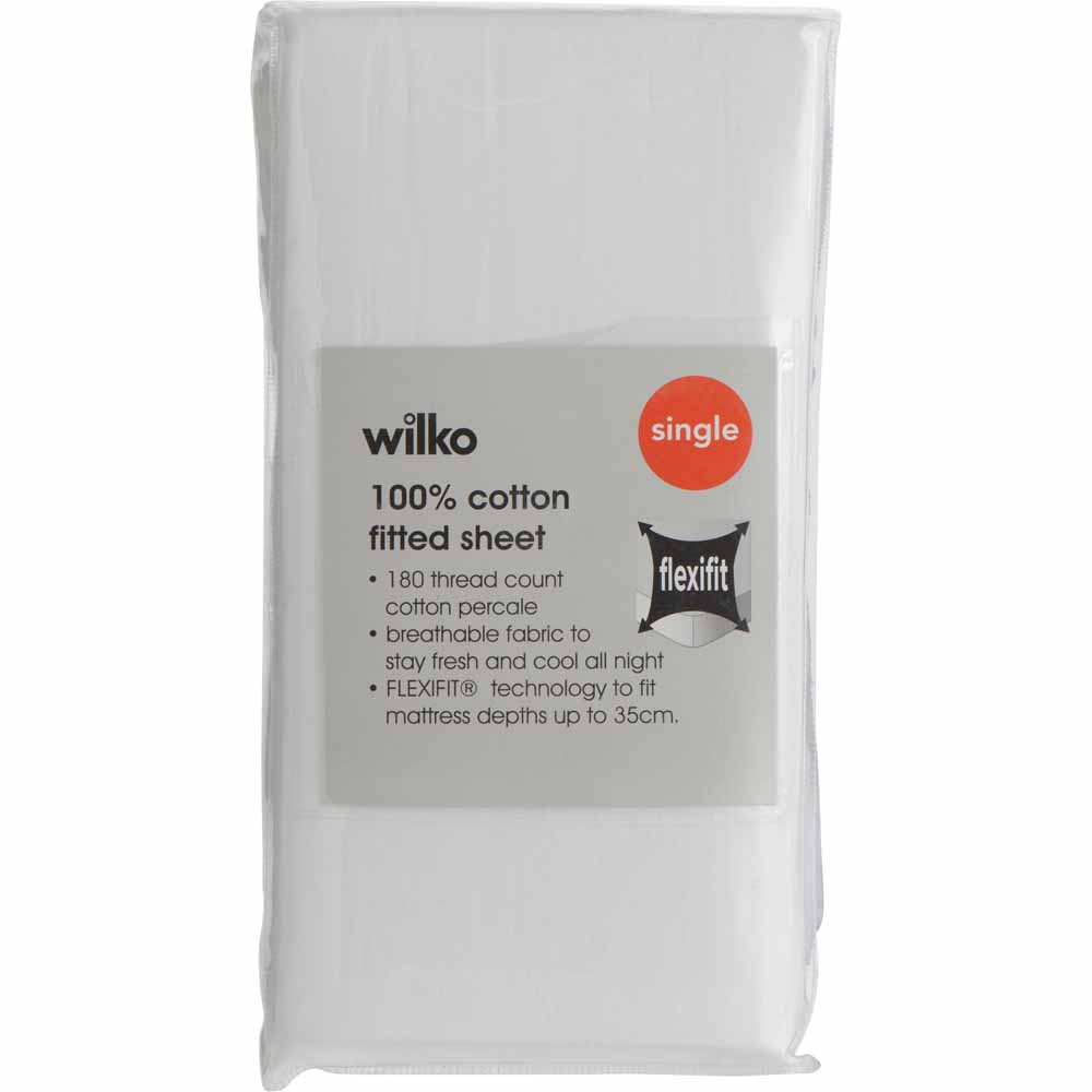 Wilko 100% Cotton White Single Fitted Sheet Image 3