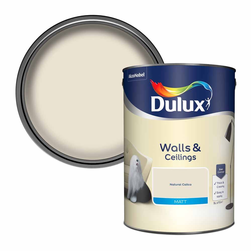 Dulux Walls & Ceilings Natural Calico Matt Emulsion Paint 5L Image 1