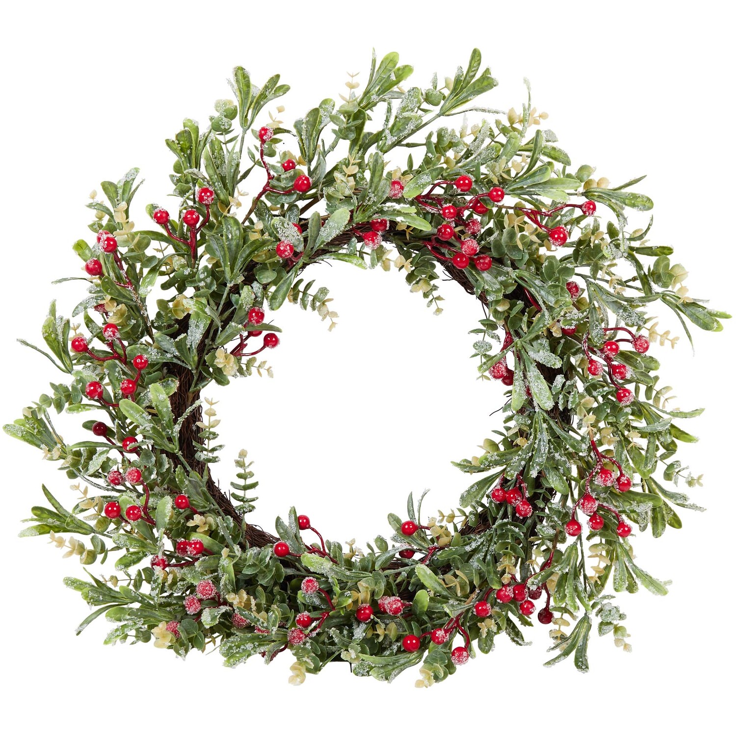 Iced Mistletoe and Red Berry Wreath - Green Image 1