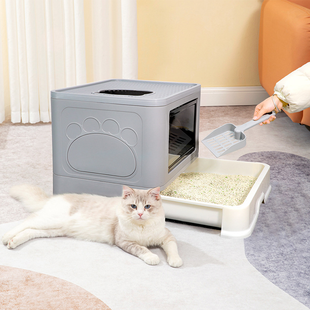 Living and Home Grey Enclosed Cat Litter Box with Scoop Wilko