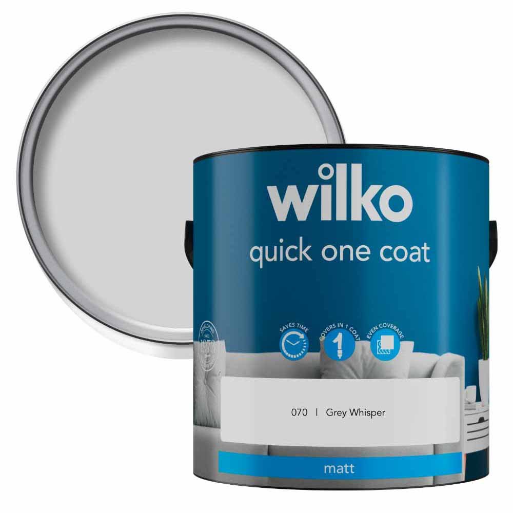 Wilko Quick One Coat Grey Whisper Matt Emulsion Paint 2.5L Image 1