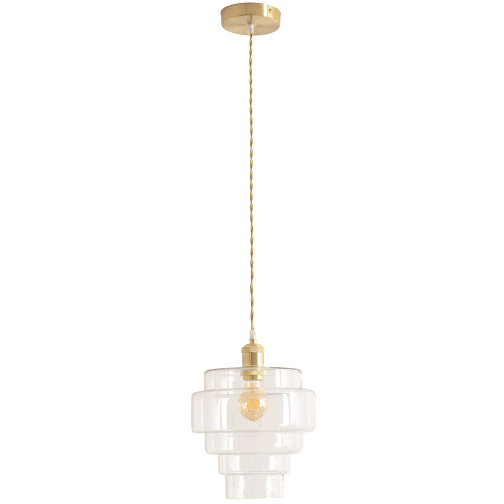 ValueLights Lane 5 Tier Clear Glass Shade Brushed Gold Single LED Ceiling Pendant Light Image 1