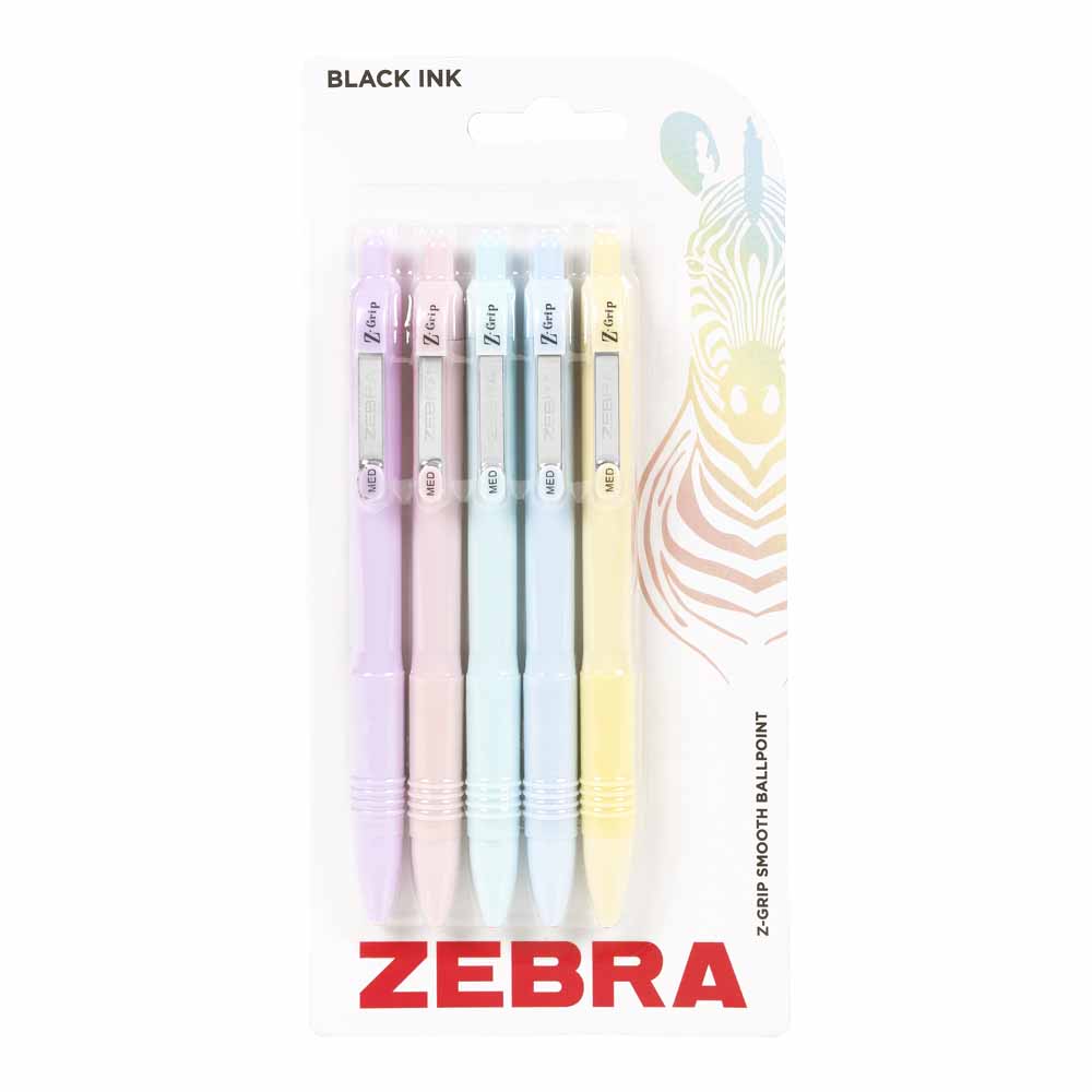 Zebra Ballpoint Zgrip Pens Pastel 5 pack Image