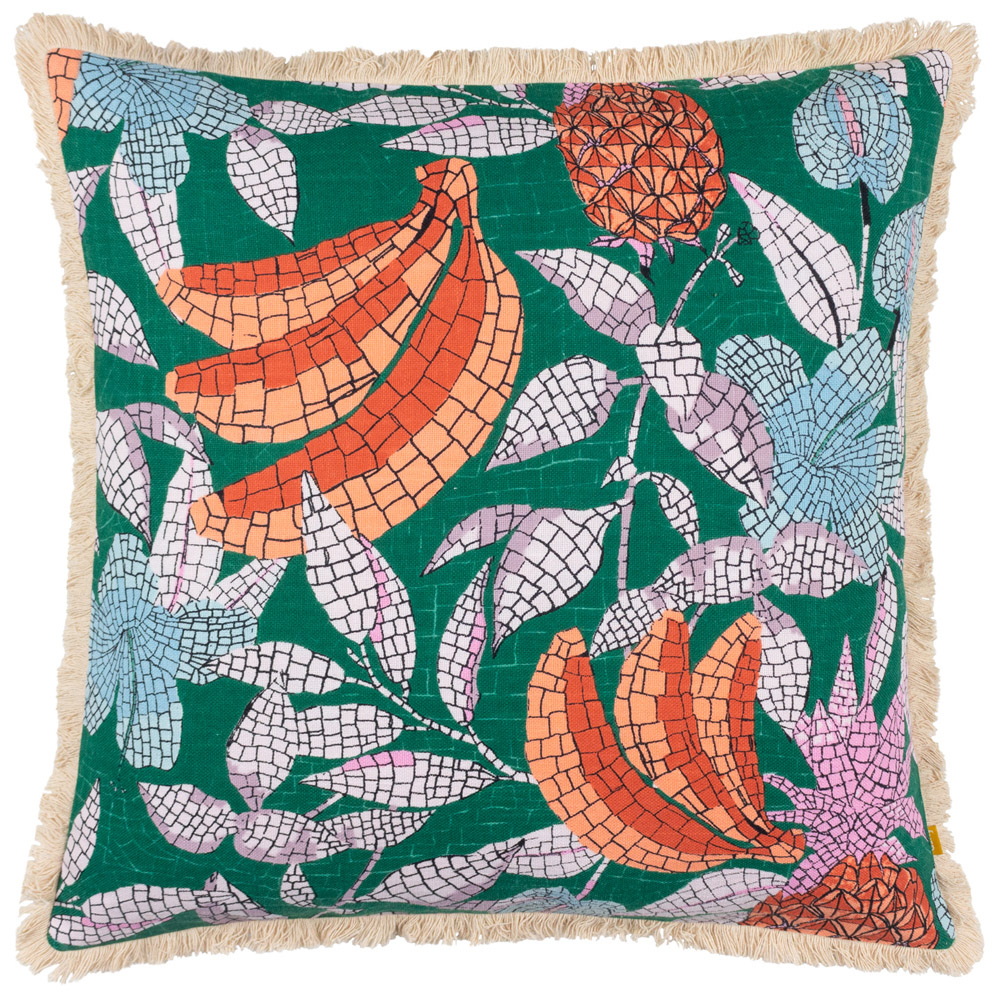 furn. Cypressa Teal Floral Mosaic Cushion Image 1