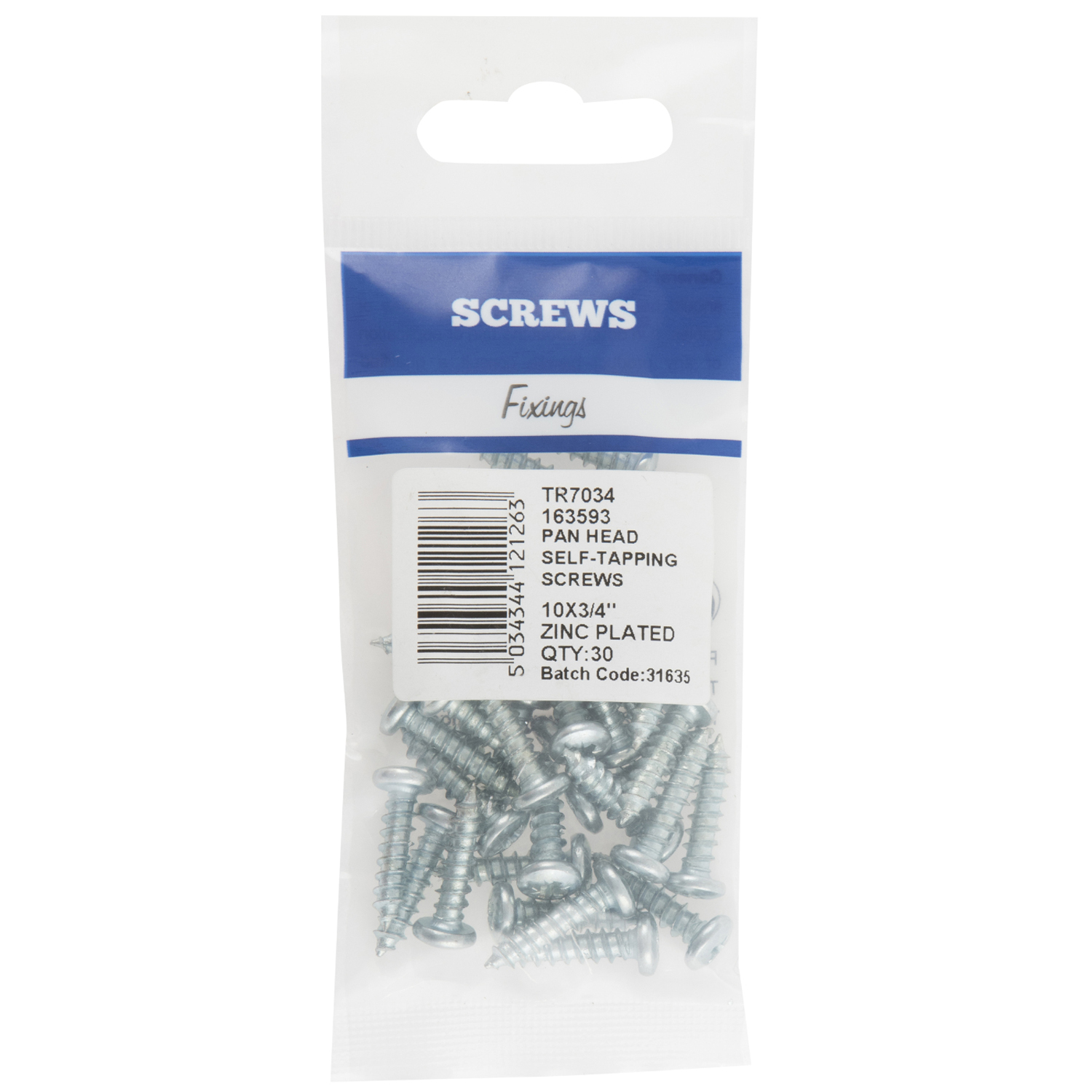 Hiatt Zinc Plated Self Tapping Slotted Pan Head Screws 30 Pack Image 1