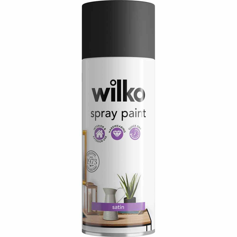 Wilko Black Satin Spray Paint 400ml Image 1
