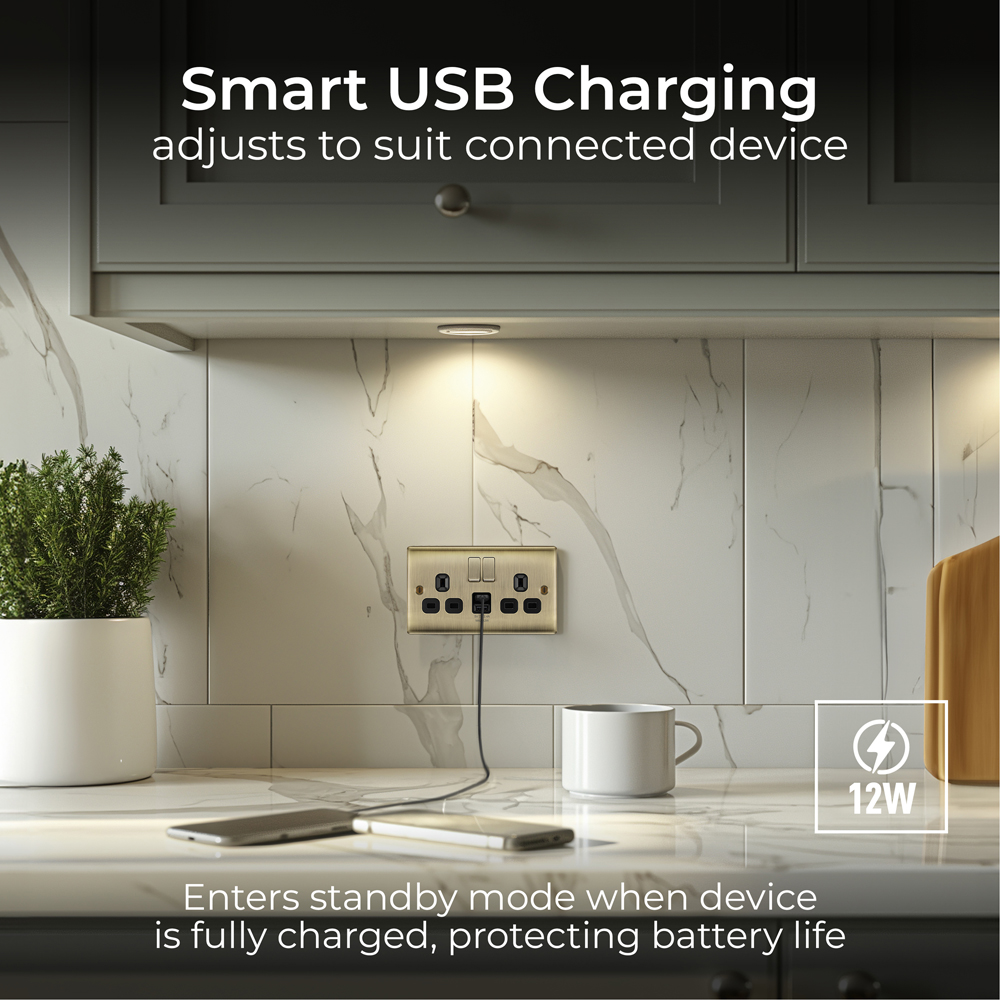 BG Nexus Metal 2 Gang 13A Antique Brass Switched Socket with USB-A and USB-C Port Image 2