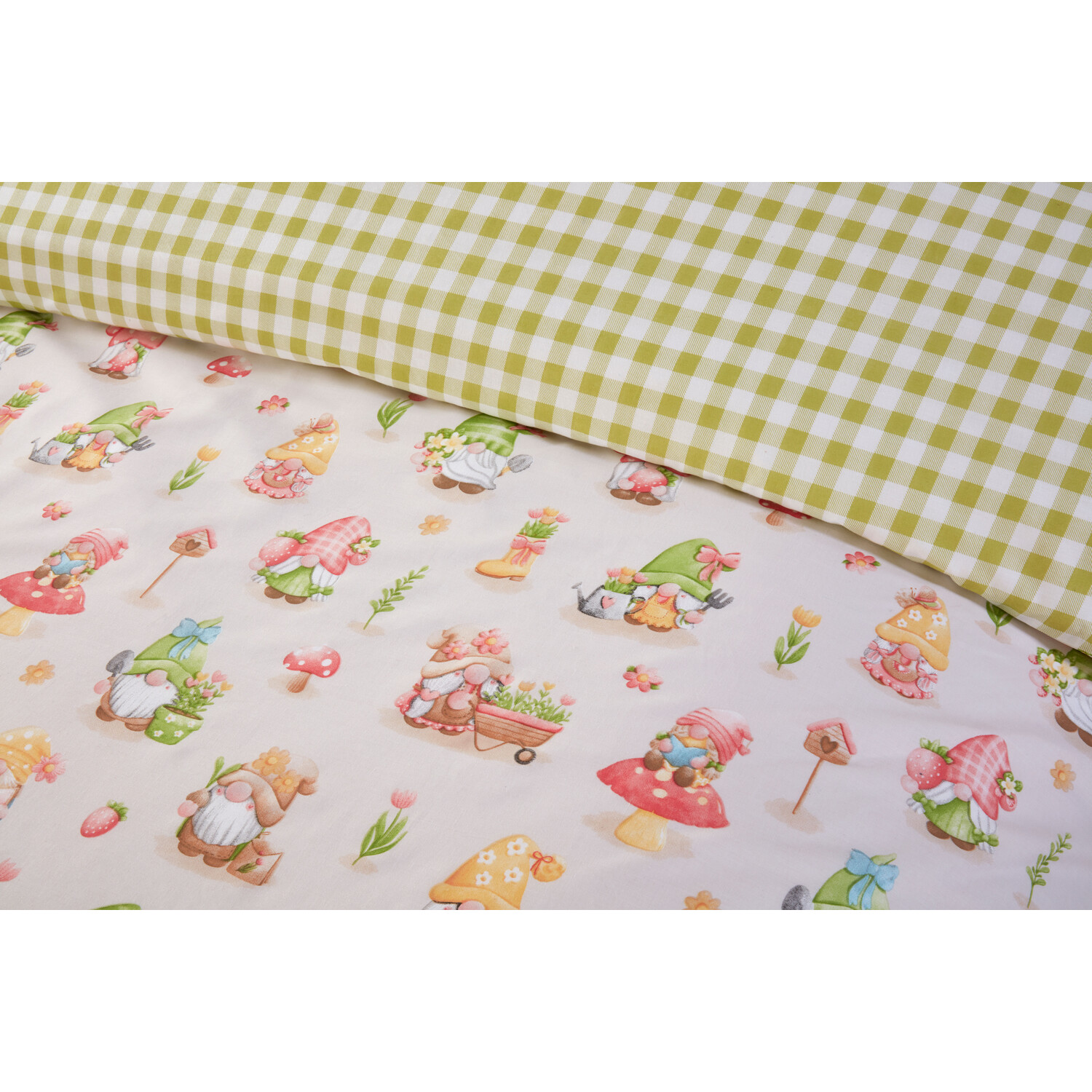 Spring Gnomes Duvet Cover and Pillowcase Set - Natural / Double Image 4