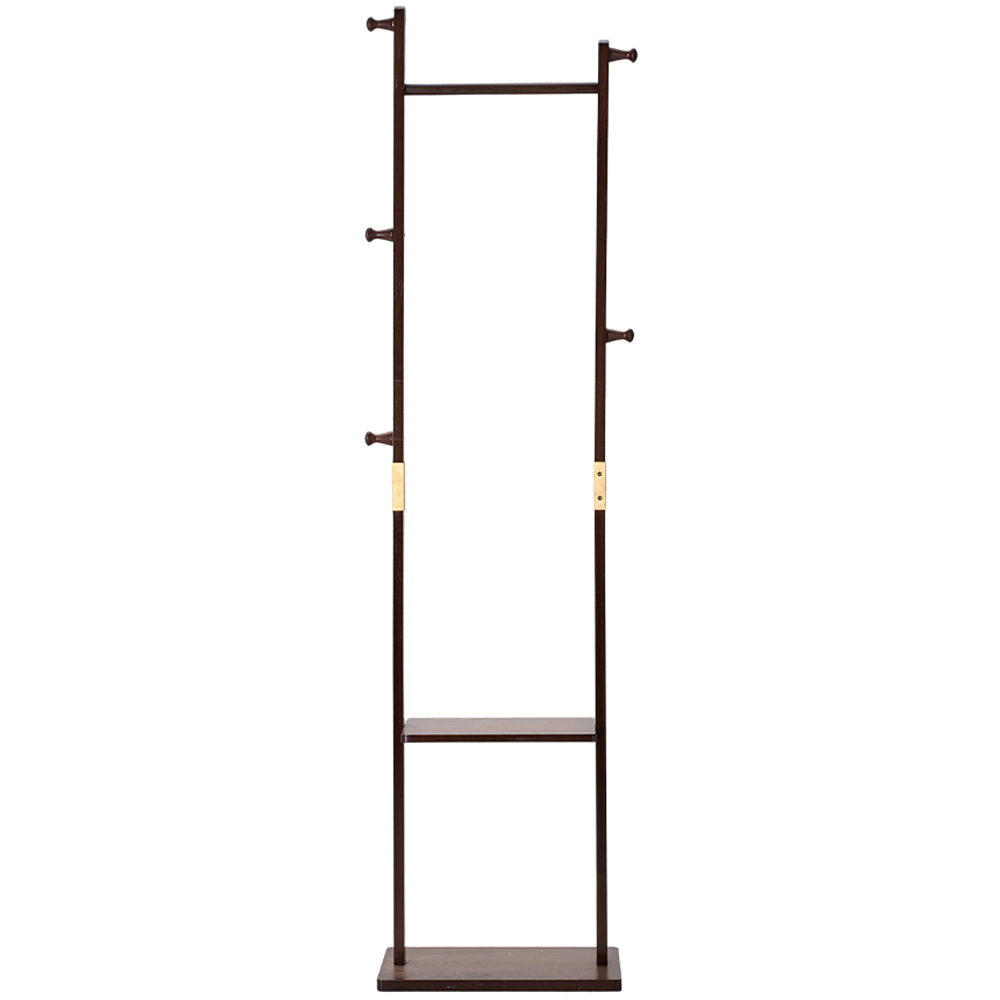 Living and Home Single Shelf Walnut Freestanding Clothes Rack with 5 Hooks Image 1
