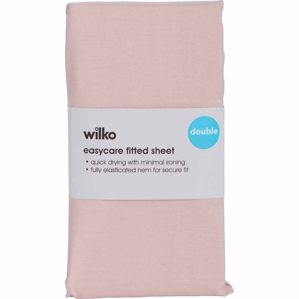 Wilko Easy Care Double Blush Pink Fitted Bed Sheet Image 2