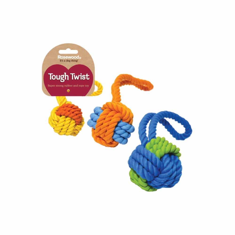 Single Rosewood 11in Rubber and Rope Ball Tug Dog Toy in Assorted styles Image