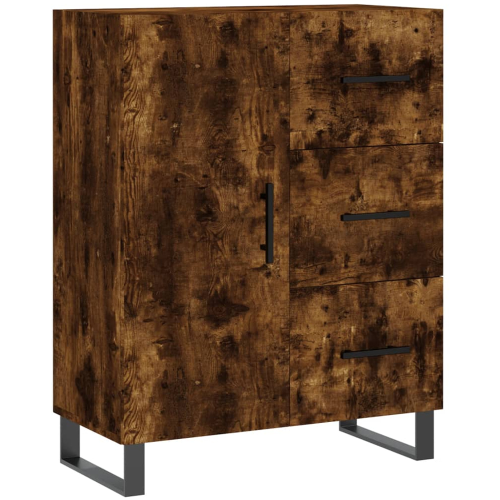 vidaXL Single Door 3 Drawer Smoked Oak Sideboard Image 2