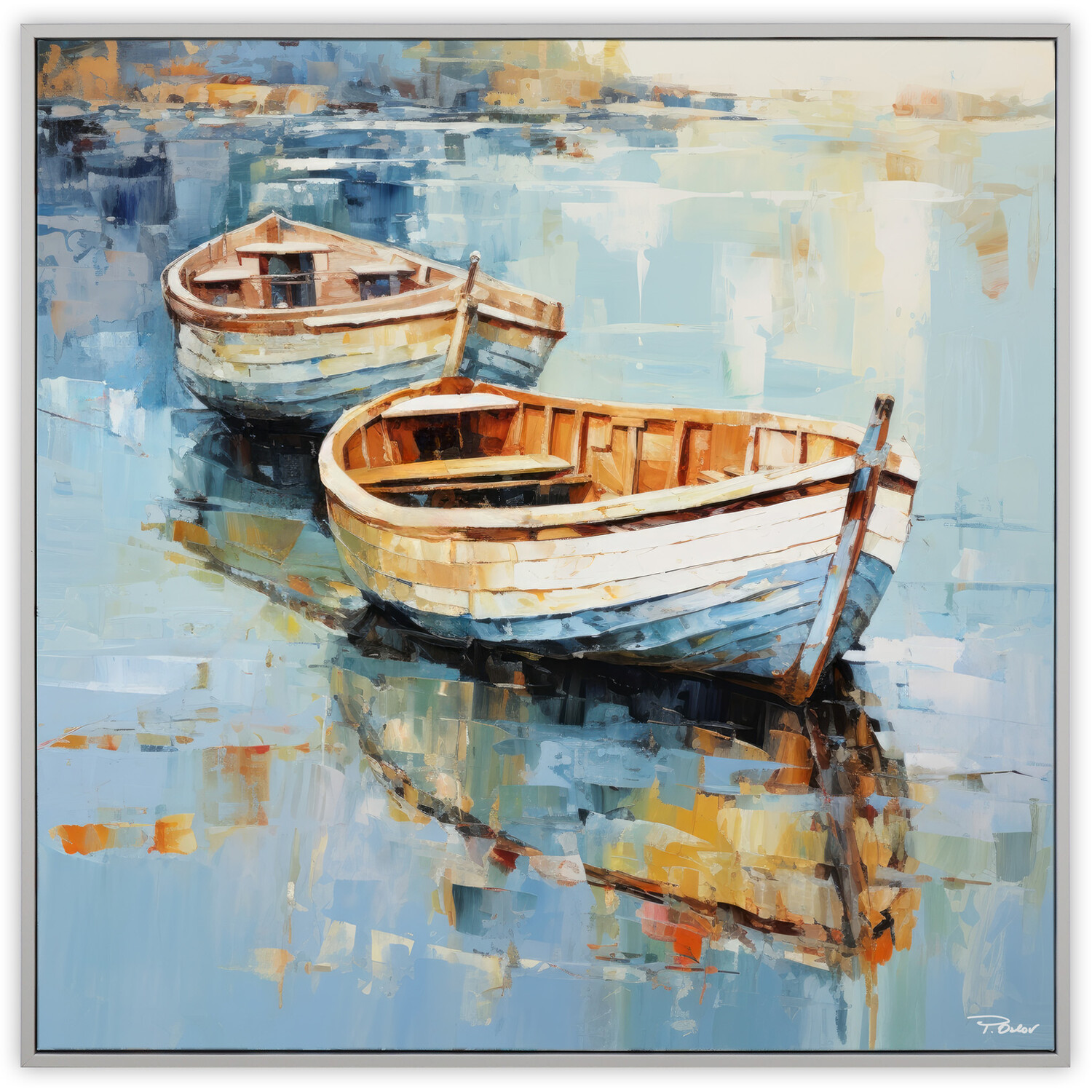 Wooden Boat On The Water Framed Art - Blue Image 1