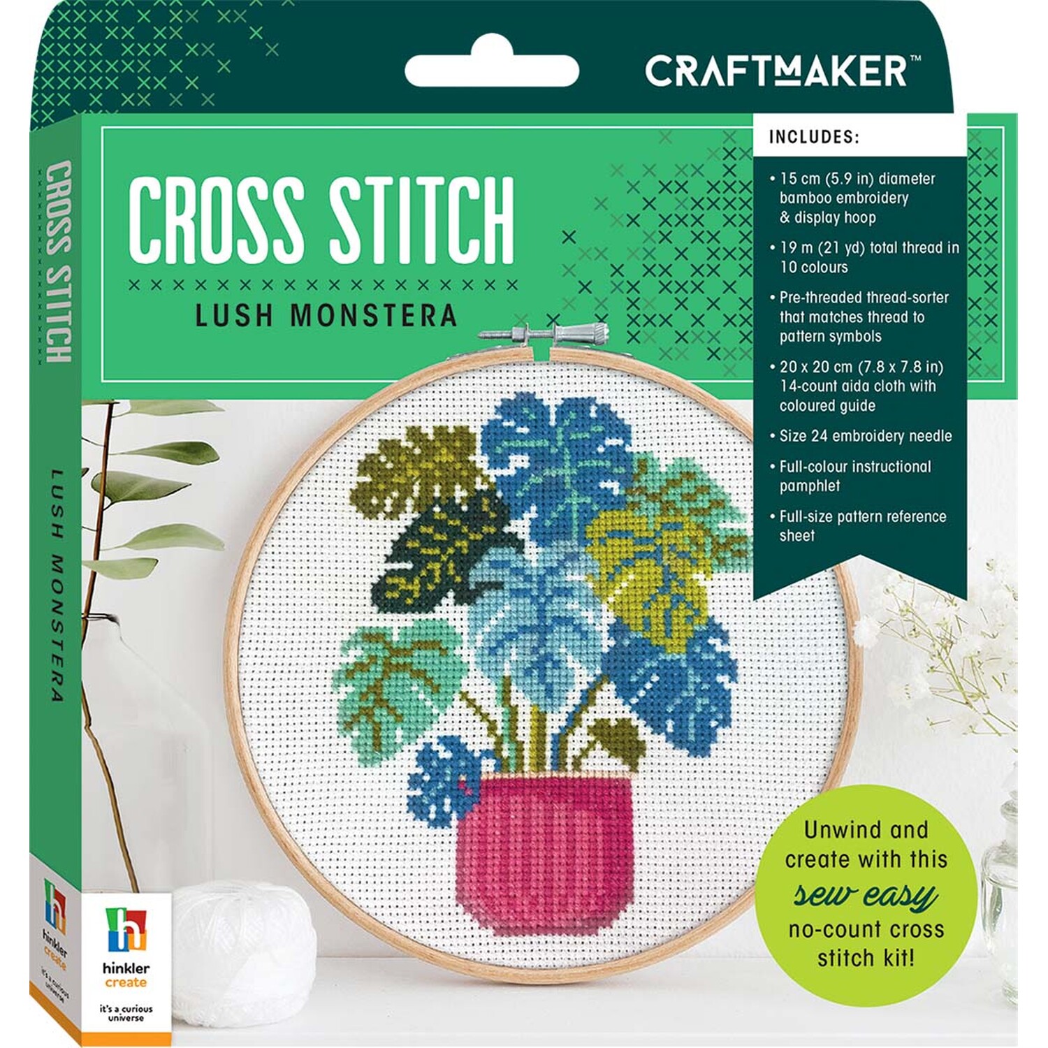 Hinkler Craftmaker Lush Monstera Cross Stitch Kit Image