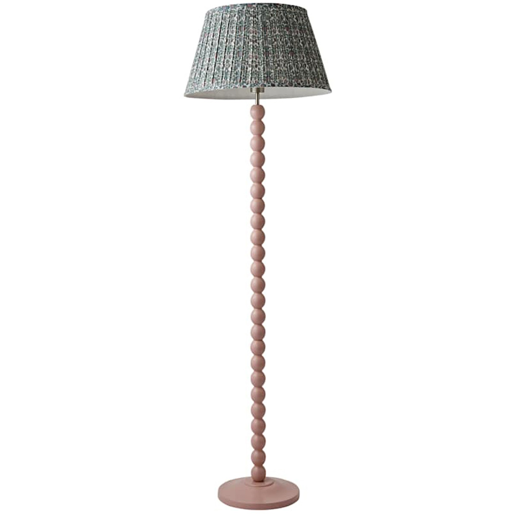 ValueLights Floral Pleated Shade Pastel Pink Bobbin LED Floor Lamp with Bulb Image 1