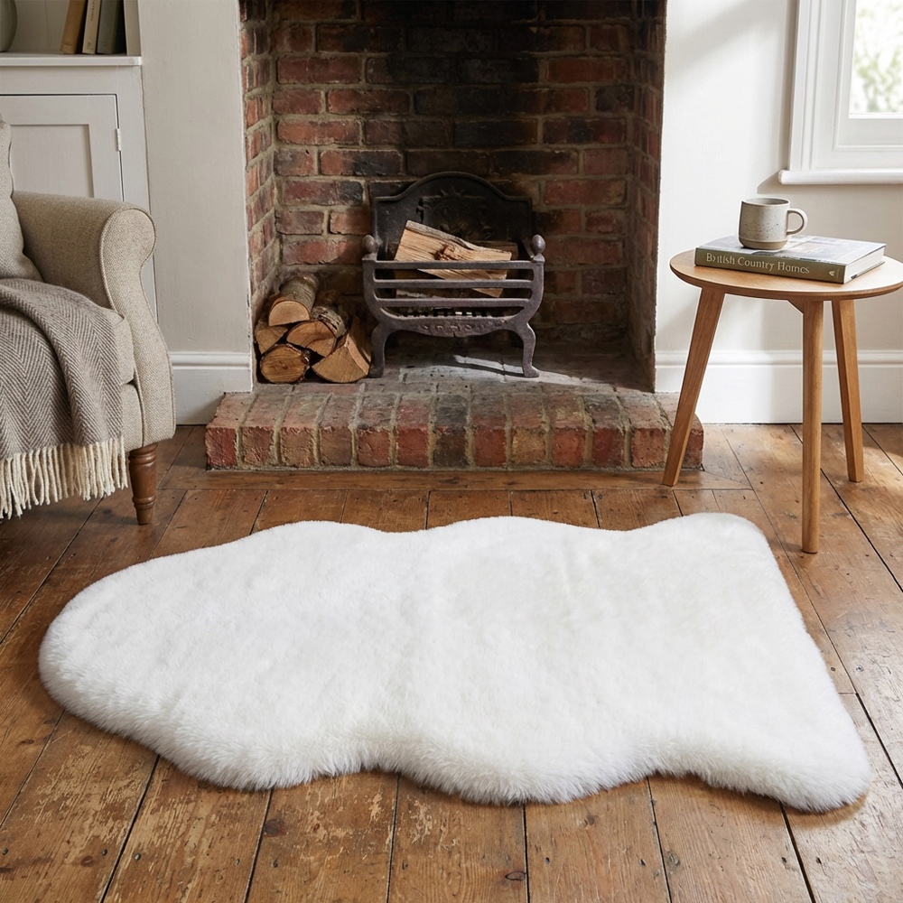 White Faux Rabbit Fur Rug 90 x 60cm Image 6