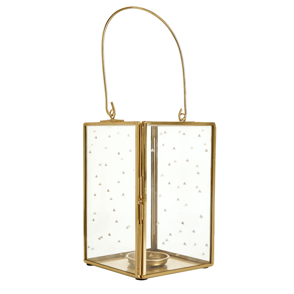 Wilko Glass and Gold Effect Candle Holder Lantern Image 1