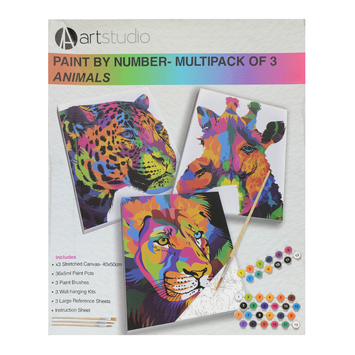 Art Studio Paint Your Own Animal Canvas Kit 3 Pack Image 3