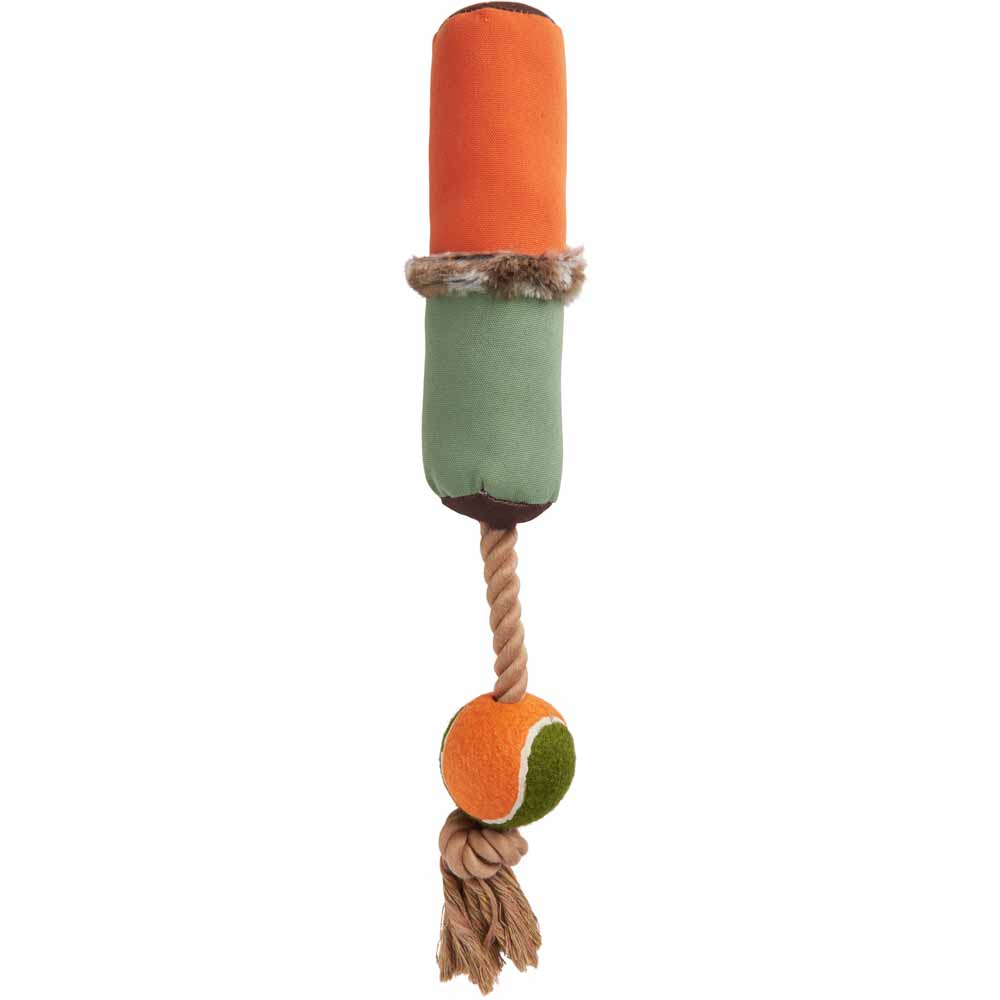 Wilko Canvas Faux Fur Tennis Ball Stick and Rope Dog Toy Image 1