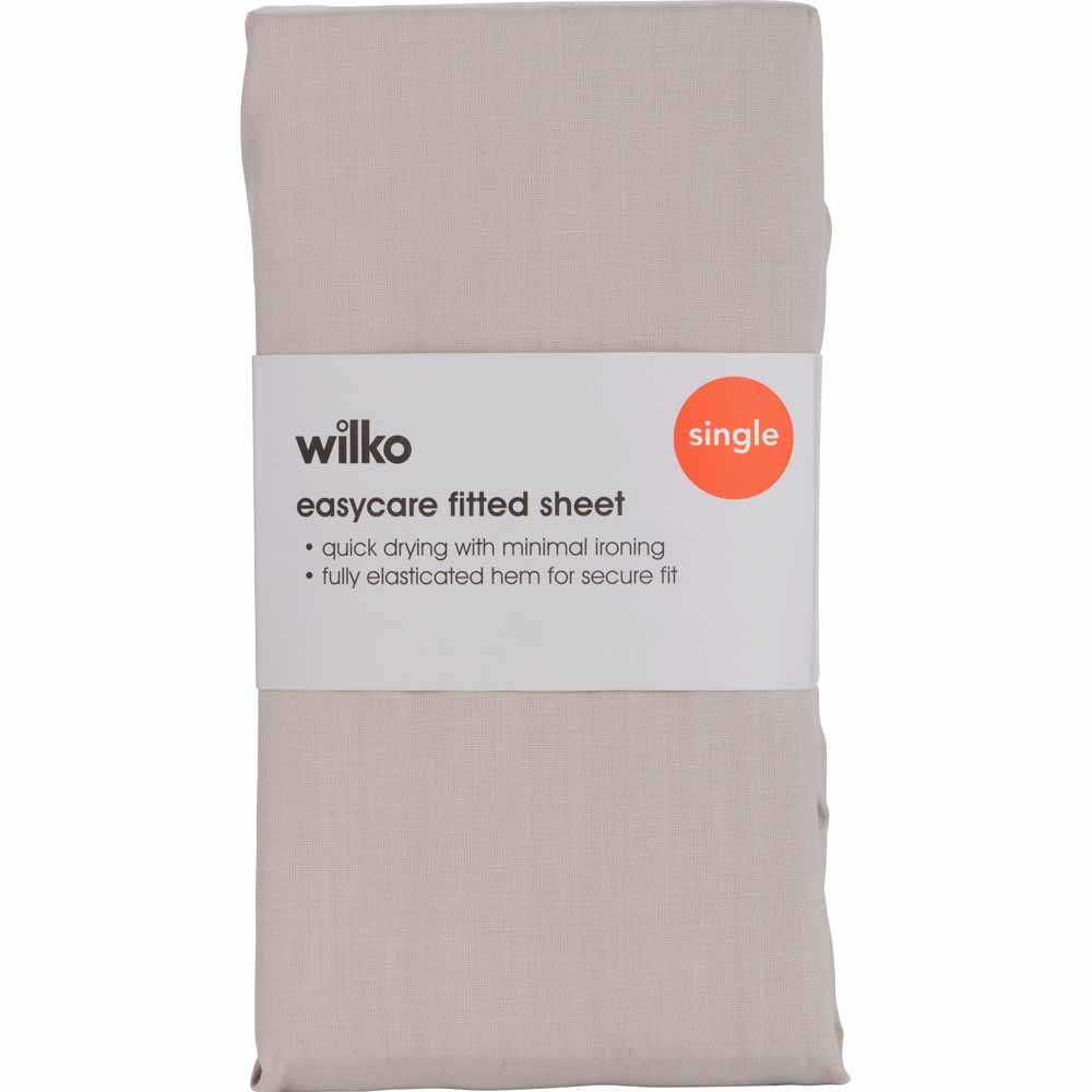 Wilko Easy Care Stone Single Fitted Sheet Image 2