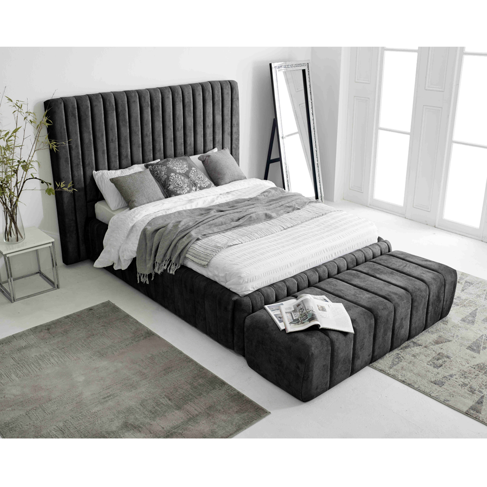 Eleganza The Elite Double Granite Oakland Fabric Bed Frame with Headboard and Footboard Image 9