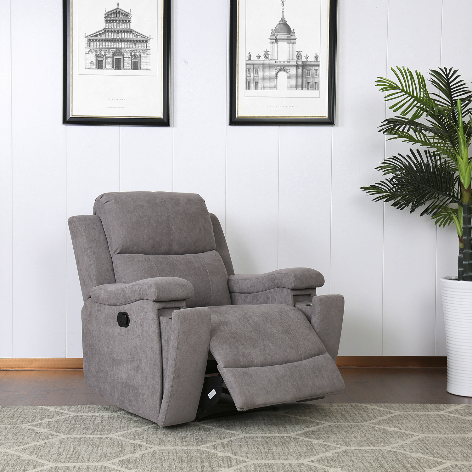 Ledbury Grey Fabric Manual Recliner Chair with Footrest Image 4