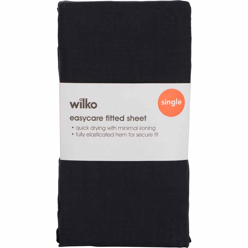 Wilko Easy Care Single Black Fitted Bed Sheet Image 2