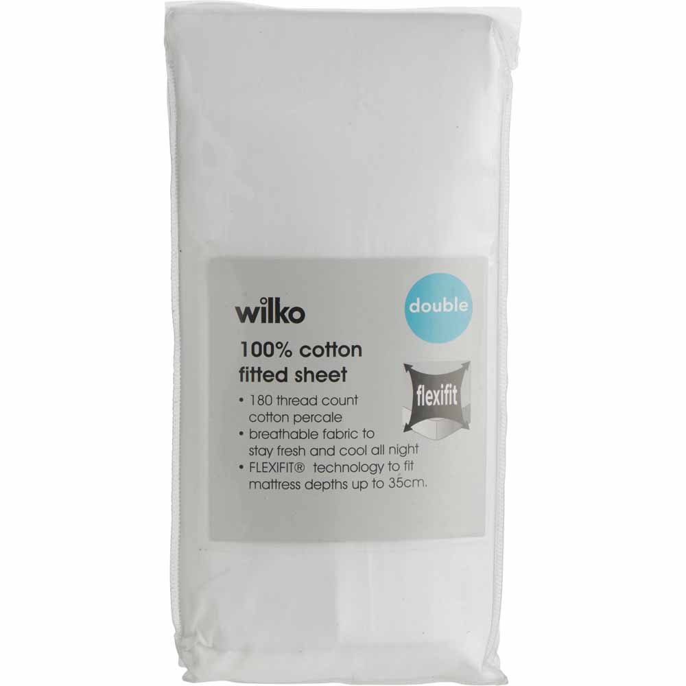Wilko 100% Cotton White Double Fitted Sheet Image 3