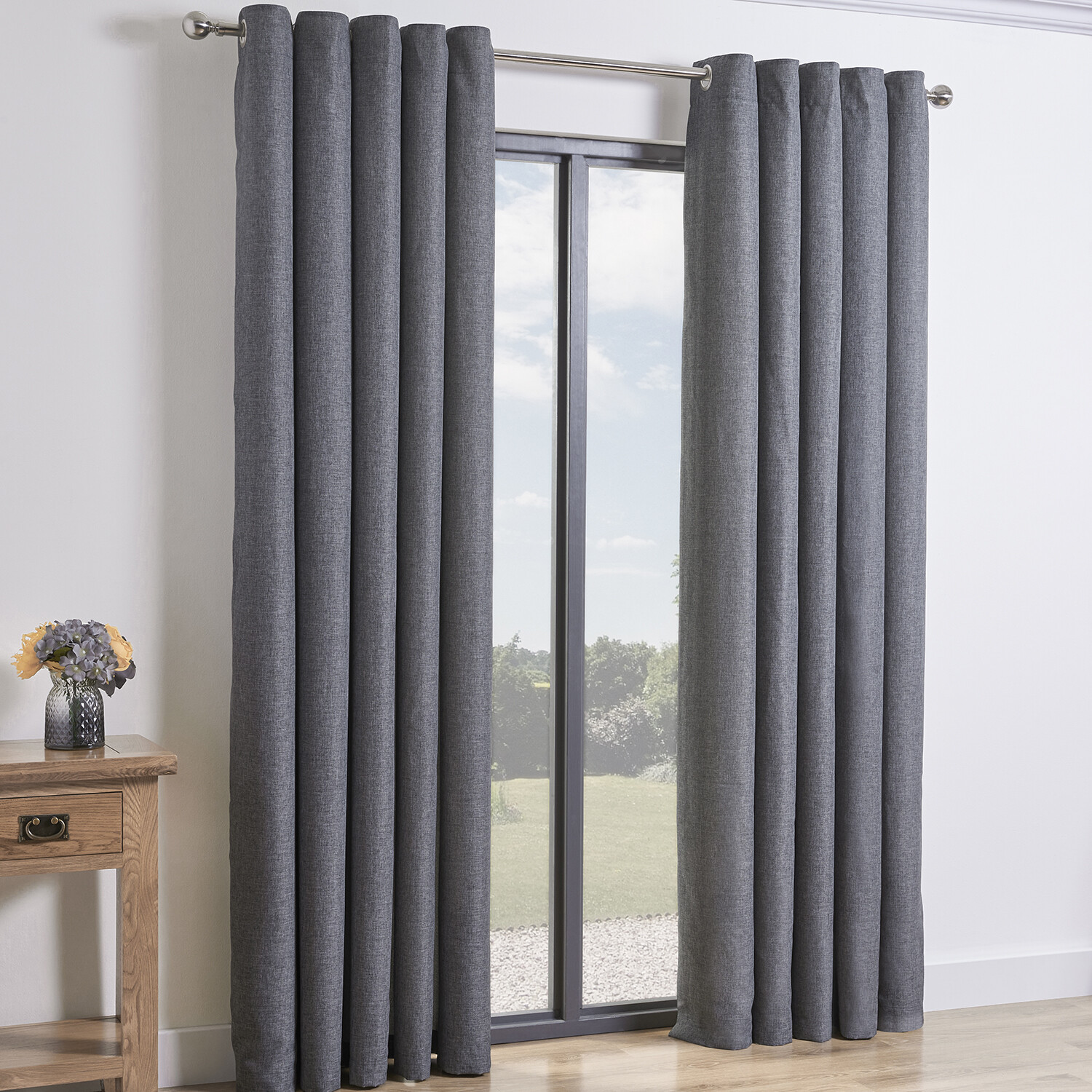 My Home Taylor Charcoal Blackout Eyelet Curtains 229cm Image 1