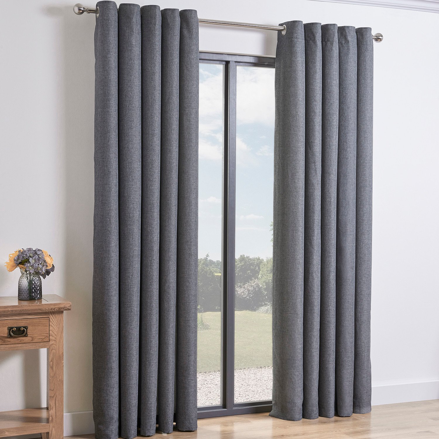 My Home Taylor Charcoal Eyelet Curtains 168cm Image 1