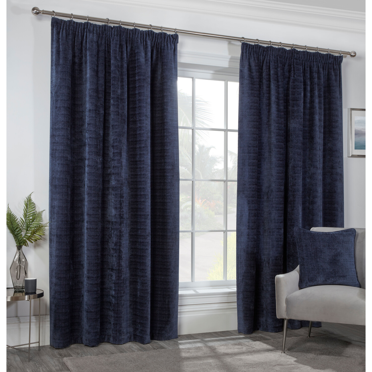 Rennes Chenille Taped Curtains - Navy / 183cm / 168cm Image 2