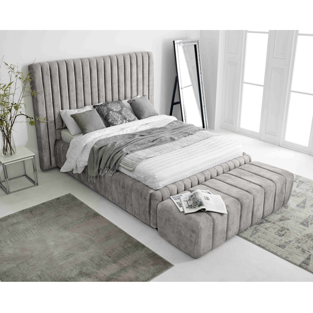Eleganza The Elite Super King Size Silver Oakland Fabric Bed Frame with Headboard and Footboard Image 9