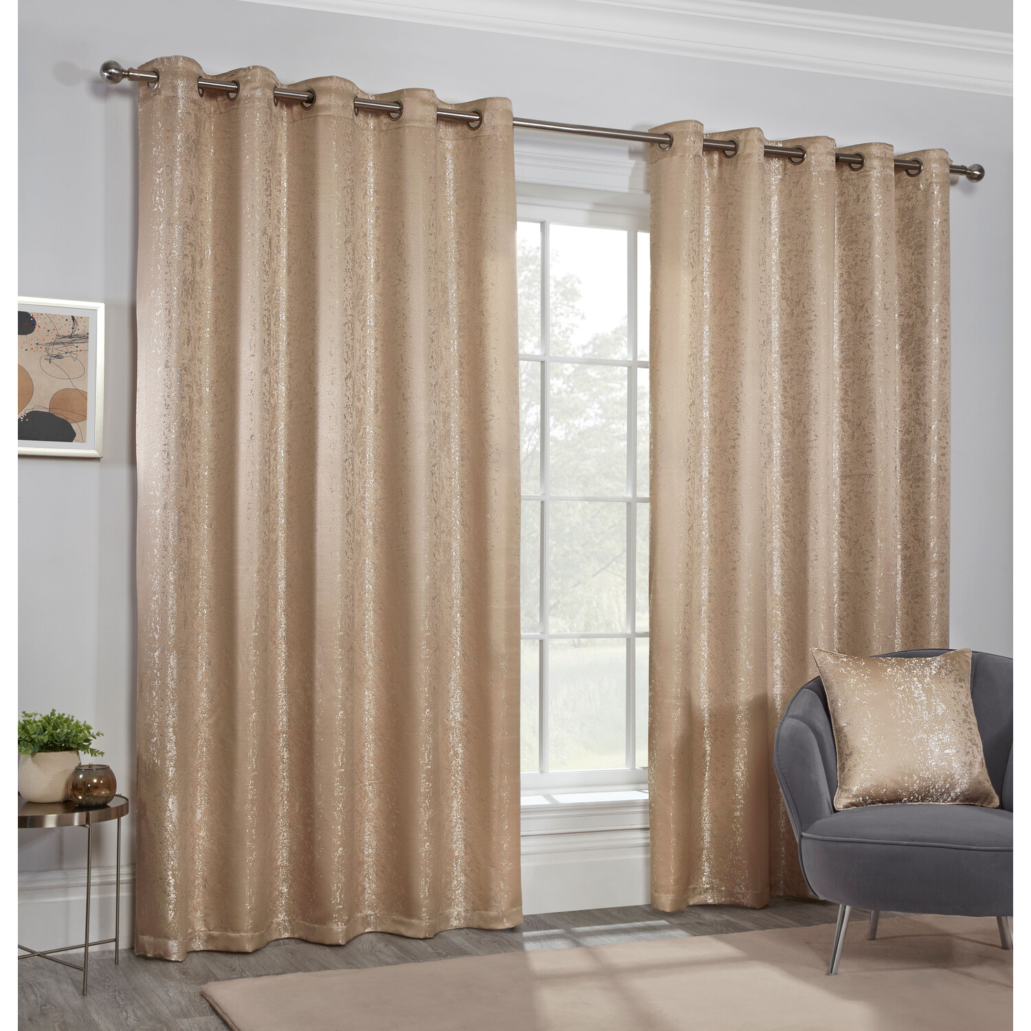 Divante Serene Champagne Jacquard Eyelet Curtain 183 x 168cm Image 2