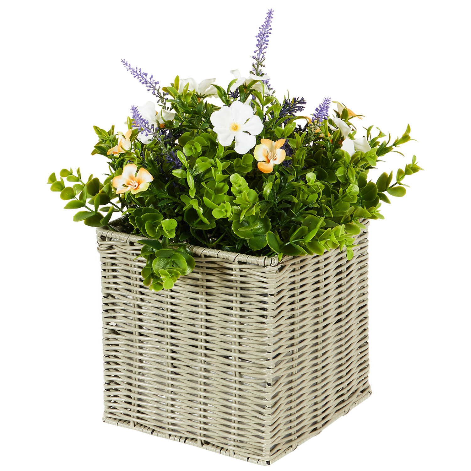 Petunia and Lavender in Rattan Pot - Multicolour Image 2