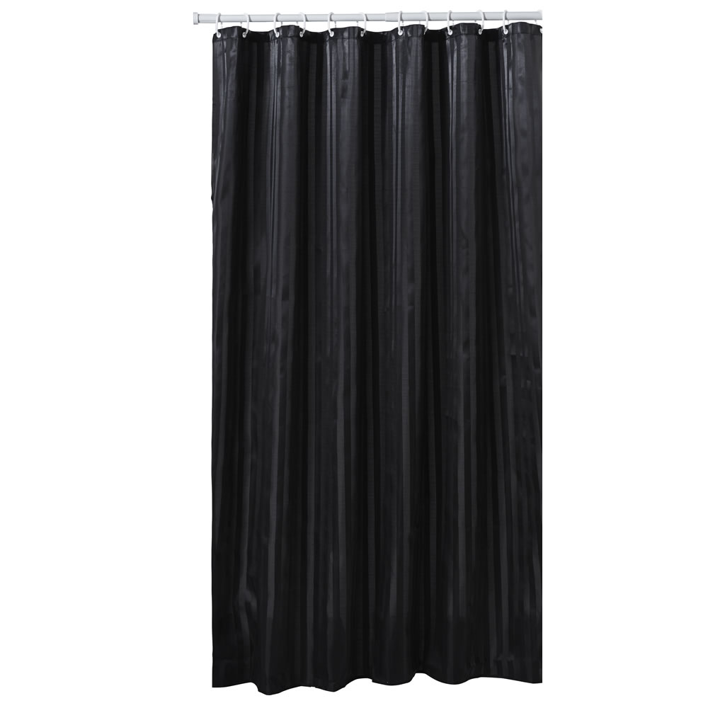 Wilko Black Shower Curtain with Satin Stripe Image 1
