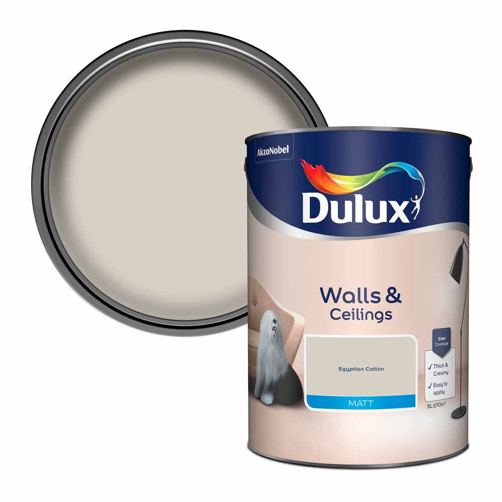 Dulux Walls & Ceilings Egyptian Cotton Matt Emulsion Paint 5L Image 1