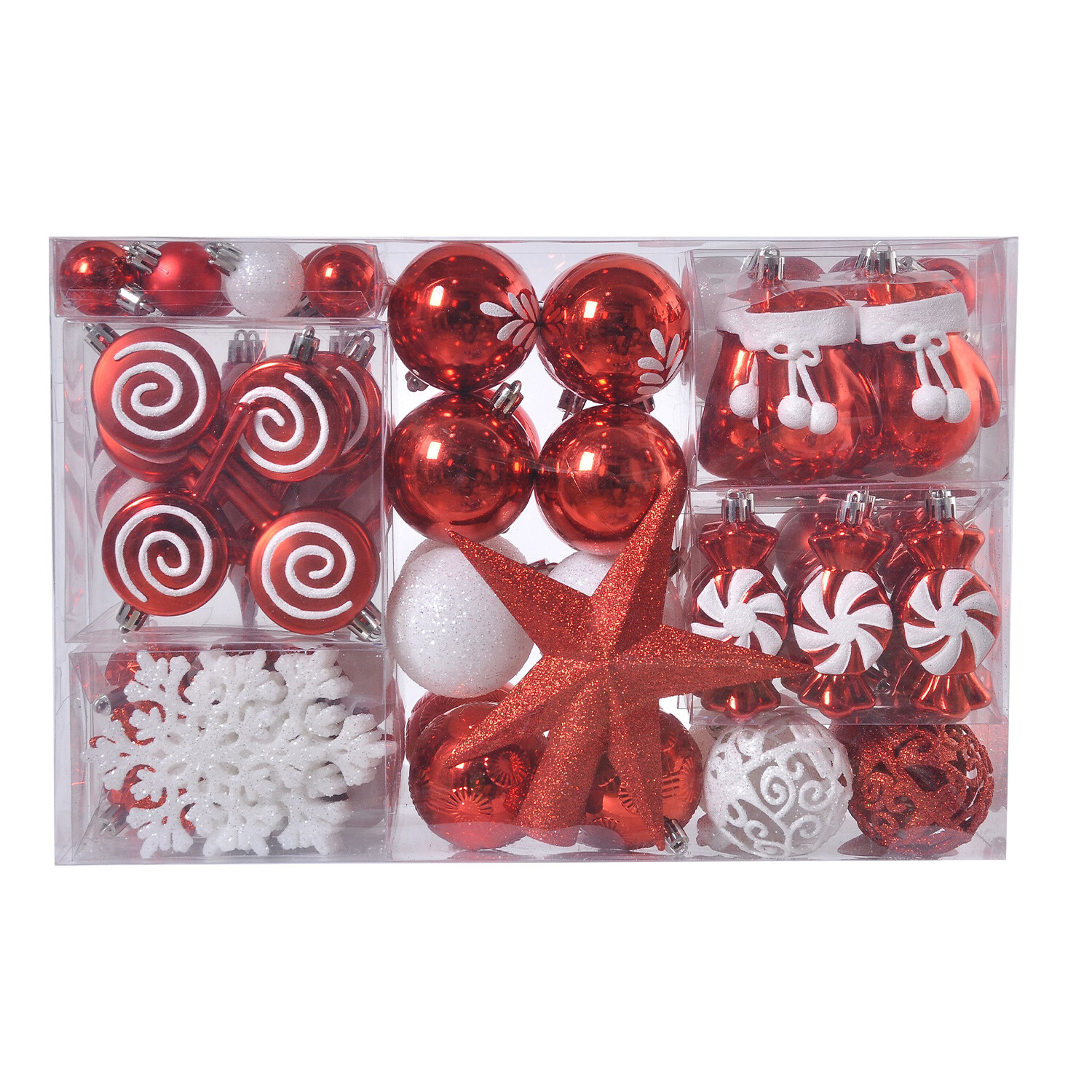 Pack of 130 Candy Cane Lane Baubles - Red Image
