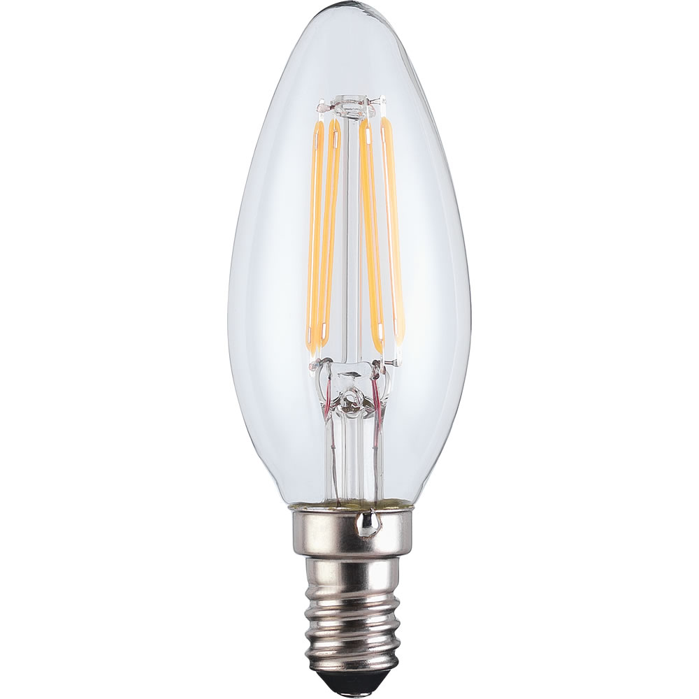 Wilko 1 pack Small Screw E14/SES LED 4W 470 Lumens  Lumens Filament  Clear Candle Light Bulb Image 1