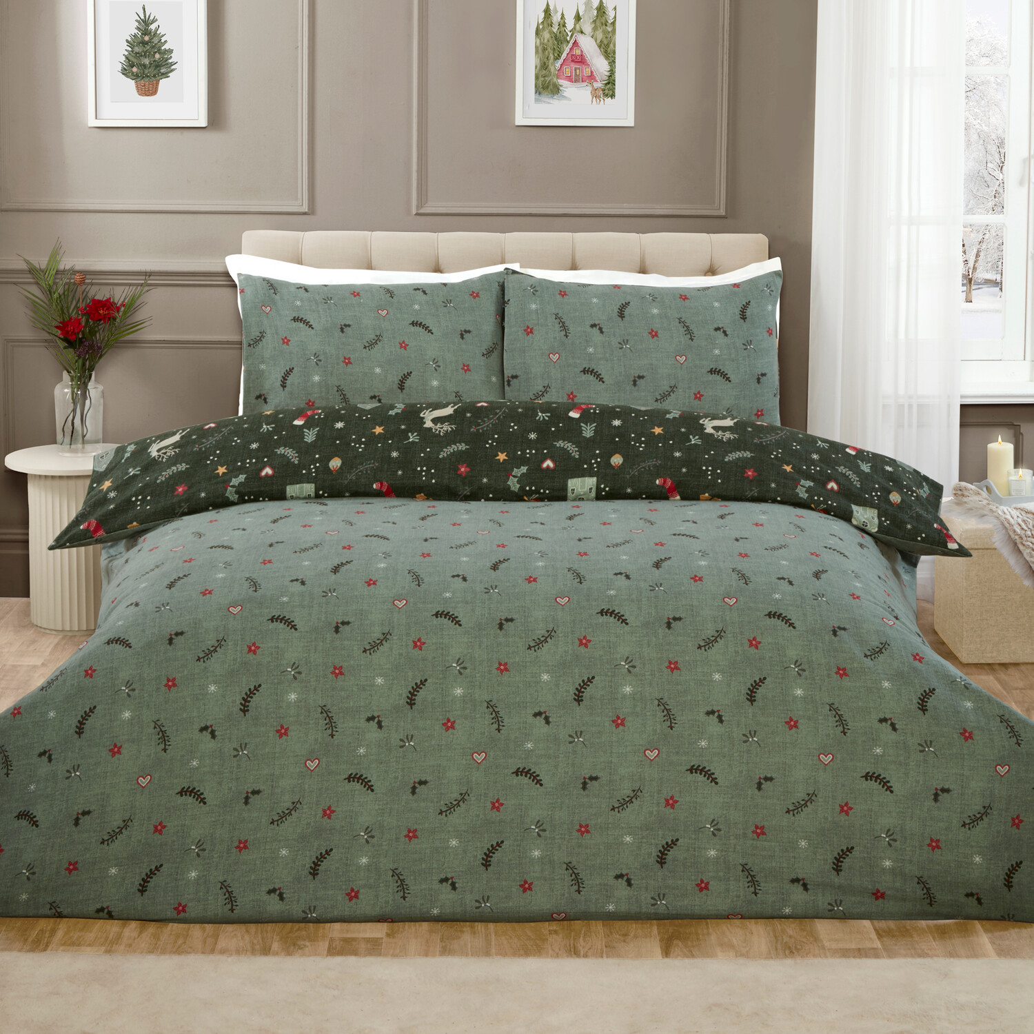 Winter Wishes Duvet Set Green Double Image 2