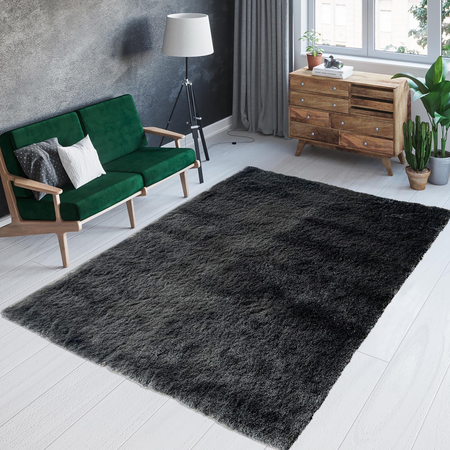 Silky Shaggy Grey Rug 170cm Image 2