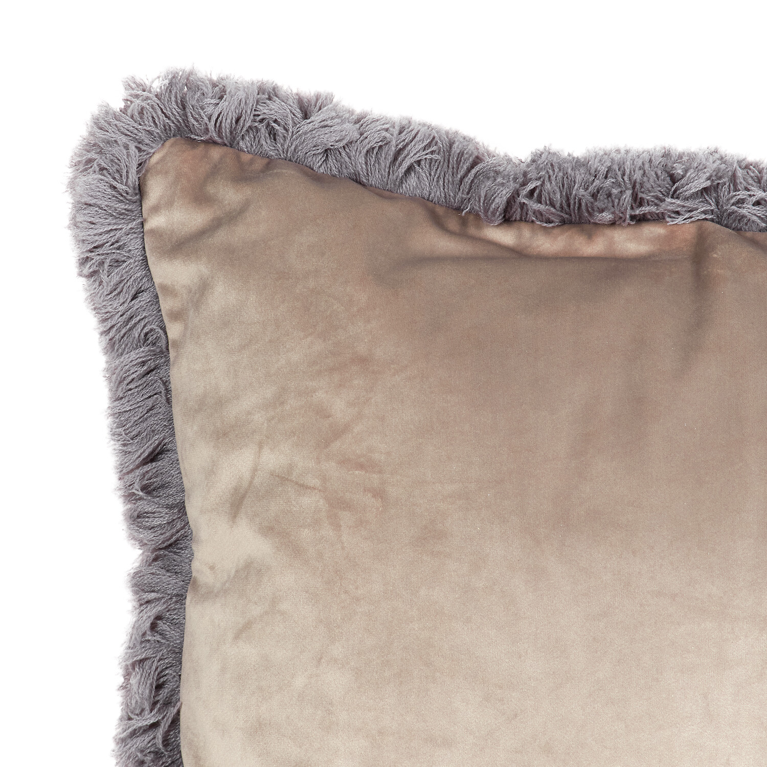 Axton Velvet Fringed Cushion - Stone Image 3