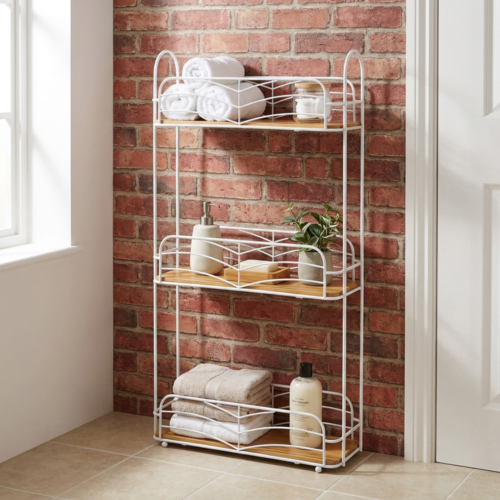 3 Tier Bamboo Rectangle Caddy  - White and Natural Image 4