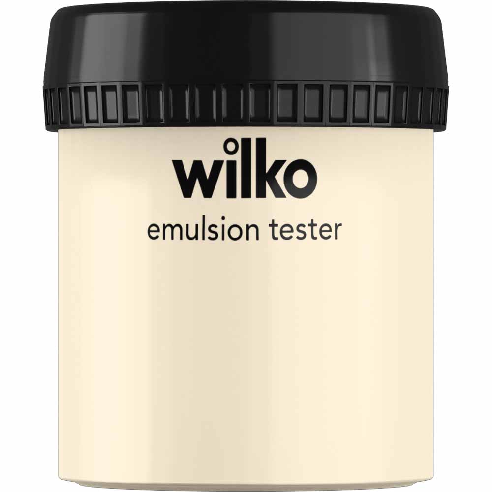 Wilko Tester Pot Soft Cream Emulsion Paint 75ml Test the look and feel of your favourite colour on your walls with this tester pot of our emulsion paint in soft cream shade. Also known as latex paint, it consists of a pigment and binder that binds with water used as a carrier. Our water-based paints are the most common and environmentally responsible paint options. This paint dries in two to four hours, provides great colour retention over time and produces fewer odours. These water-based paints are the first choice for interior paints and are the most popular choice for professionals and DIY. Our paint can be used on walls, ceilings, interior and exterior wood and metal (such as front doors and skirting boards) and still provide the durability of traditional solvent-based paints. This water-based paint contains minimal VOC, meaning it has 0-0.29% of the volatile organic compound, which means the paint won't release harmful gas compared to traditional paint. Since the paint contains minimal VOC, it helps improve the air quality, is better for the environment and has a subtler odour. Size: 75ml.