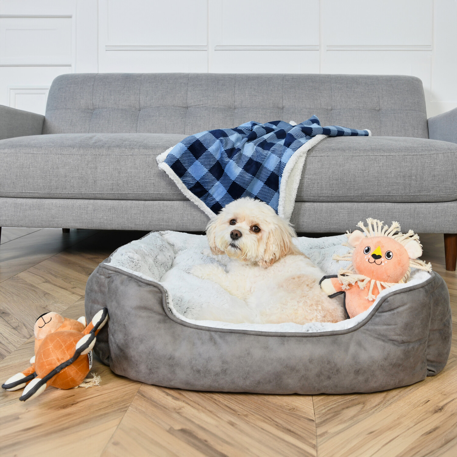 Deluxe Faux Leather Soft Pet Bed Grey Image 2