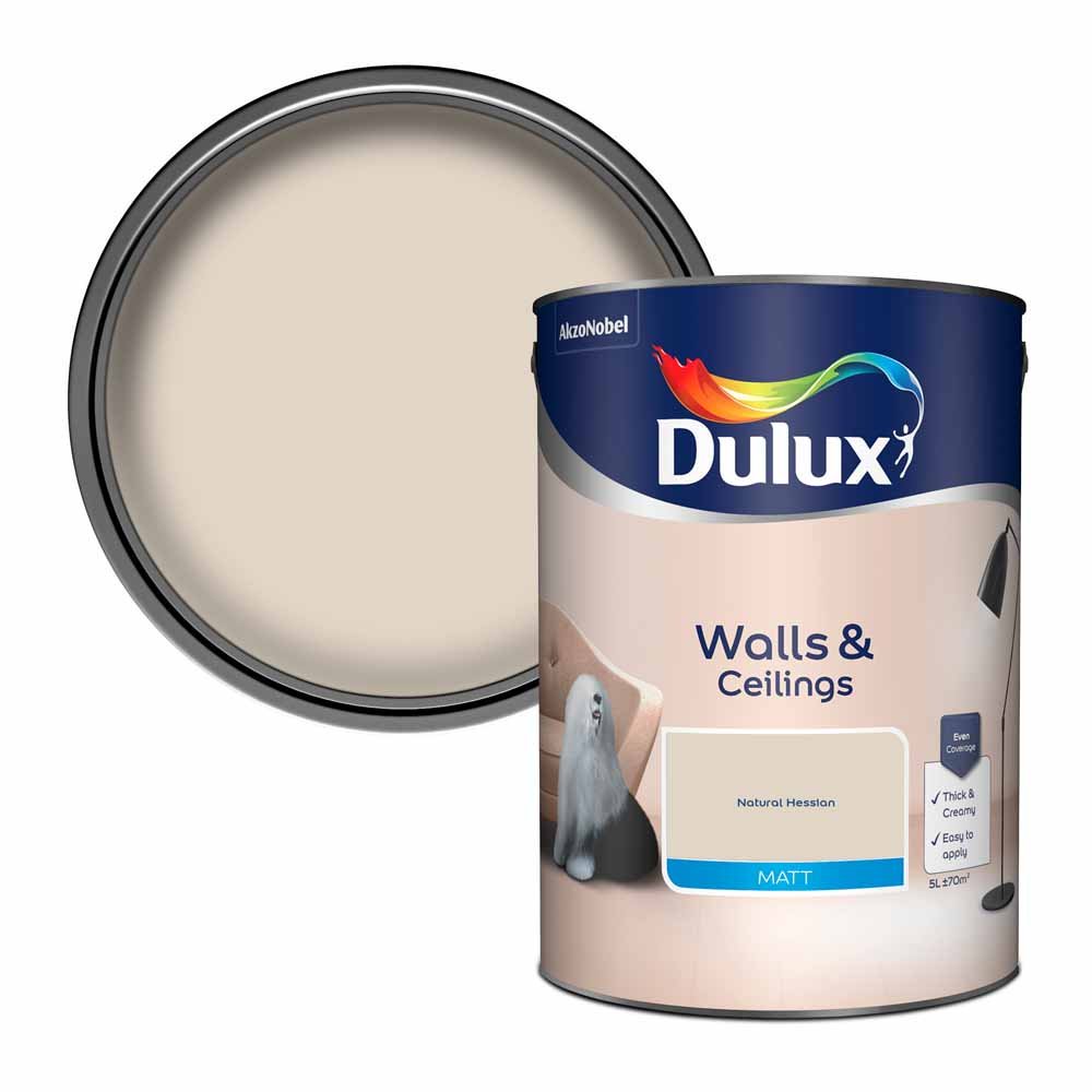 Dulux Walls & Ceilings Natural Hessian Matt Emulsion Paint 5L Image 1