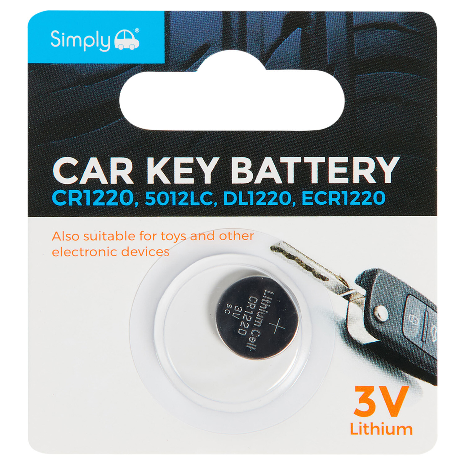 Simply Car Key Battery Coin - Black / 3V LI CR1220, 5012LC, DL1220, ECR1220 Image 1